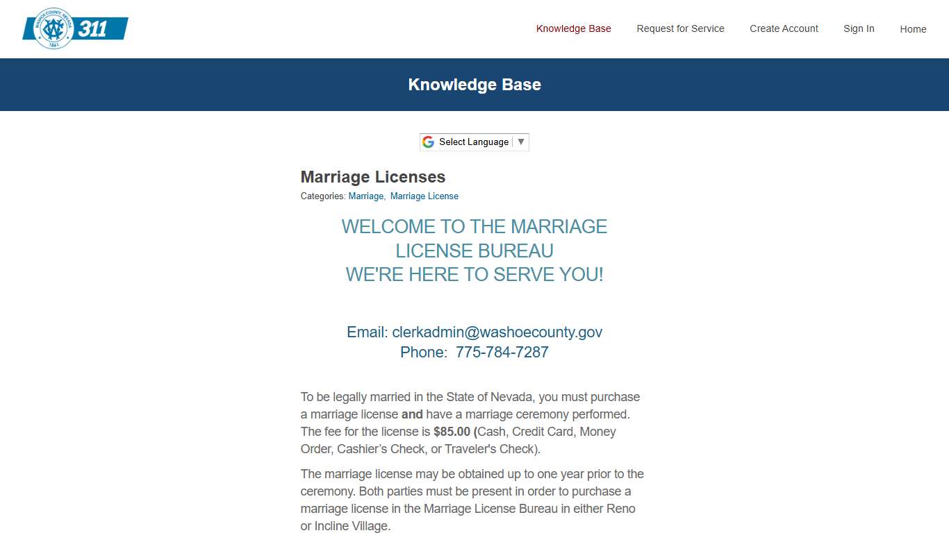 Marriage Licenses - Washoe County, NV