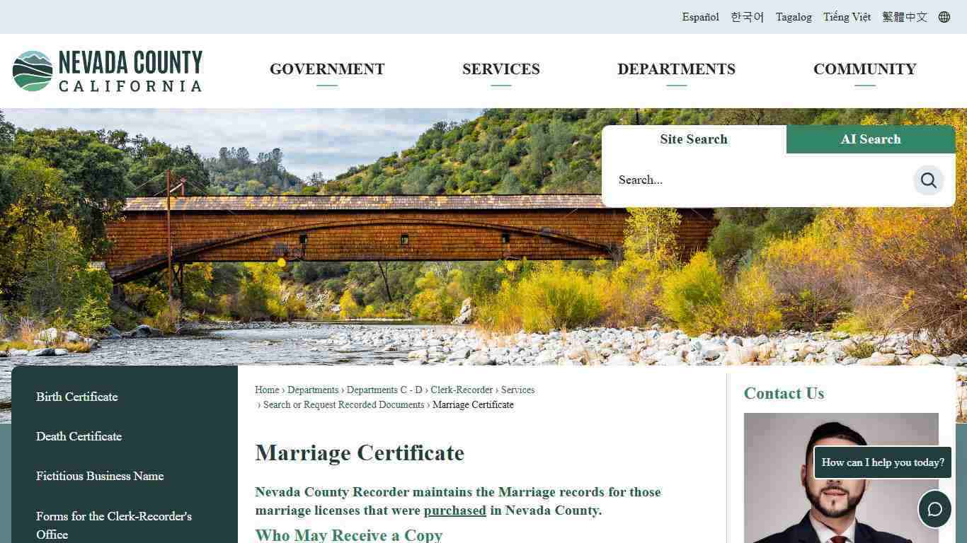 Marriage Certificate | Nevada County, CA
